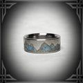 Australian Opal Titanium Ring, Mountain Inlay, Handmade Band